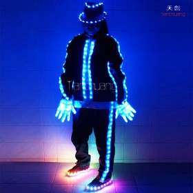 MJ dance light up led tron costume with led hat,led gloves,led shoes cover